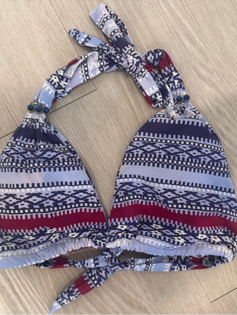Striped Red & Blue Halter Bikini Top - Women Swim
